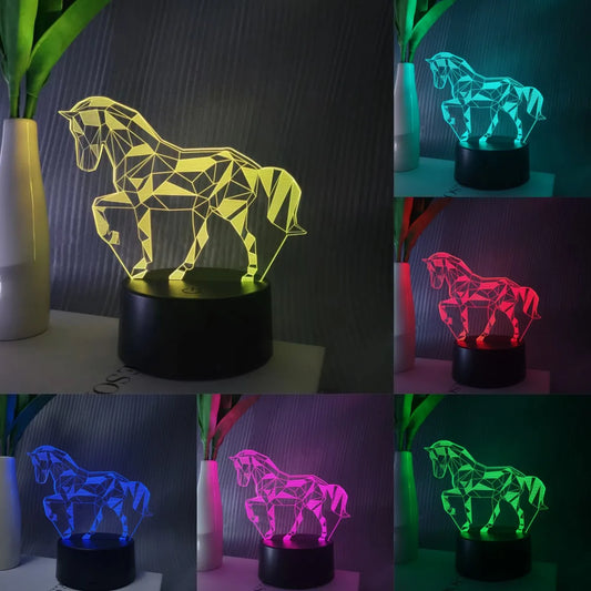 Veilleuse Cheval 3D Colorée - Lumière Douce et Design Unique